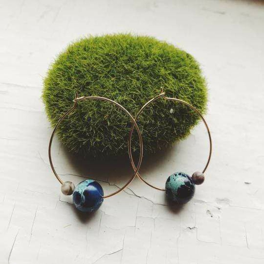 Accessories * | Yugen Tribe Accessories Earth And Moon Jasper Bead Hoop Earrings