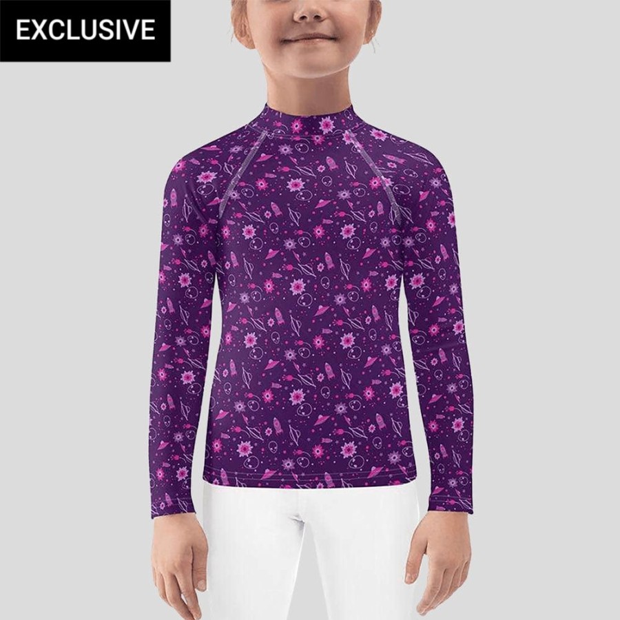 Kids & Babies * | Svaha Apparel Floral Galactic Custom Kids Rash Guard Kids & Babies