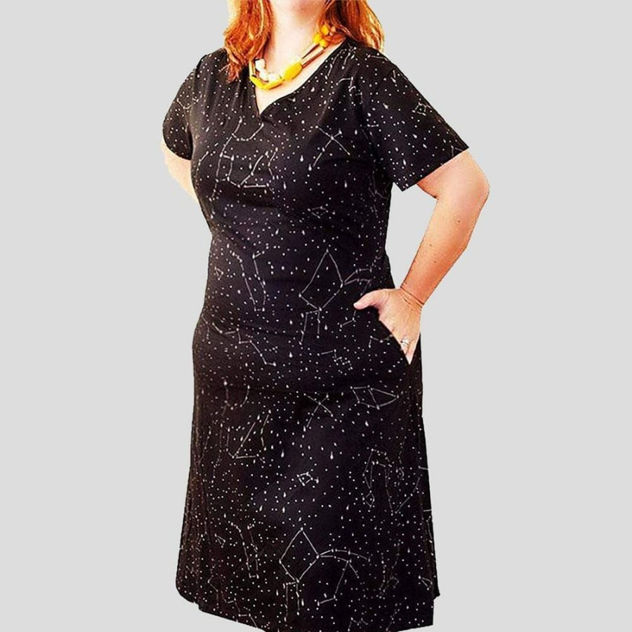 Adults * | Brothers Knit Garments Adults Constellations Glow-In-The-Dark Katherine Dress Black