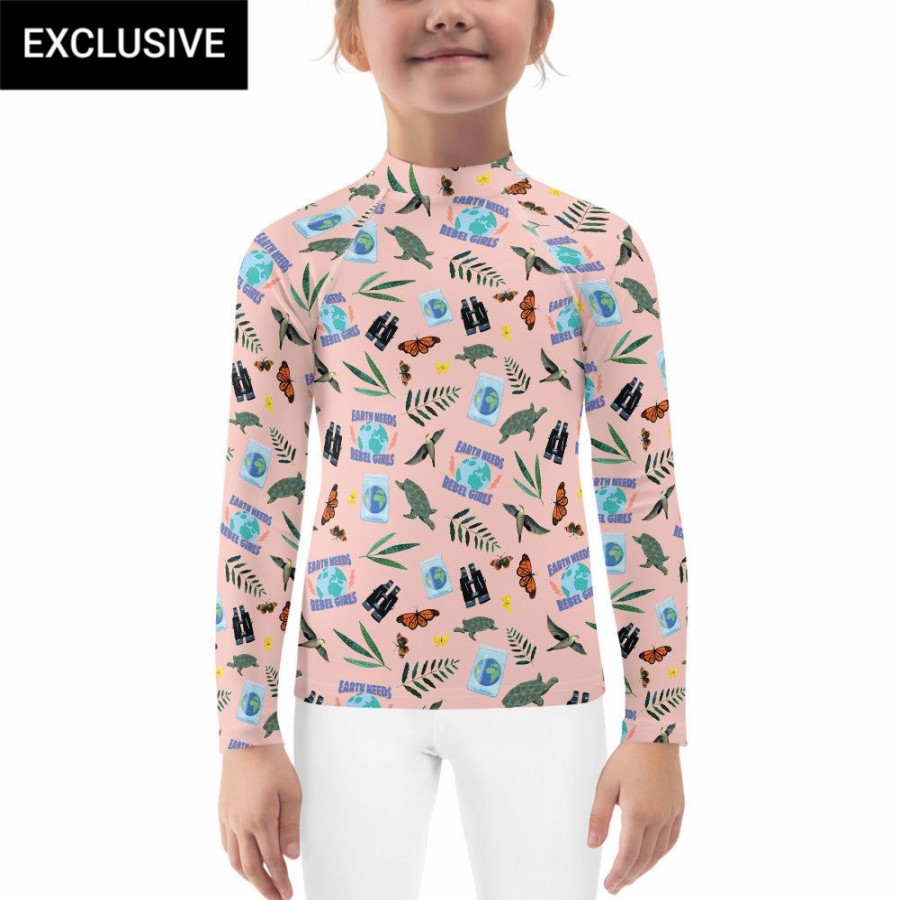 Kids & Babies * | Svaha Apparel Kids & Babies Earth Needs Rebel Girls Custom Kids Rash Guard