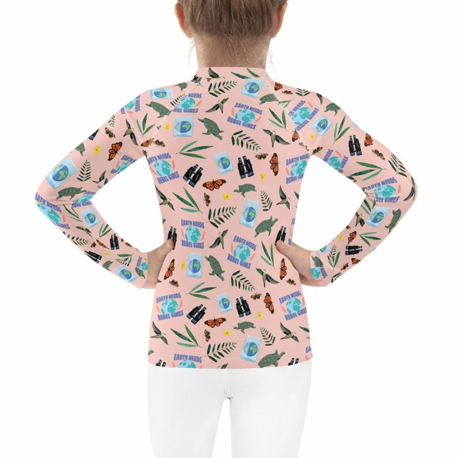 Kids & Babies * | Svaha Apparel Kids & Babies Earth Needs Rebel Girls Custom Kids Rash Guard