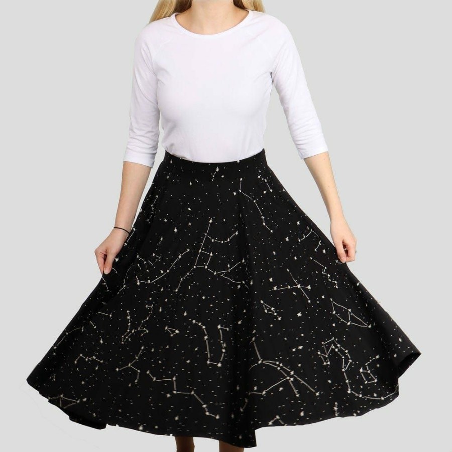 Adults * | Brothers Knit Garments Constellations Glow-In-The-Dark Twirl Skirt Adults Black