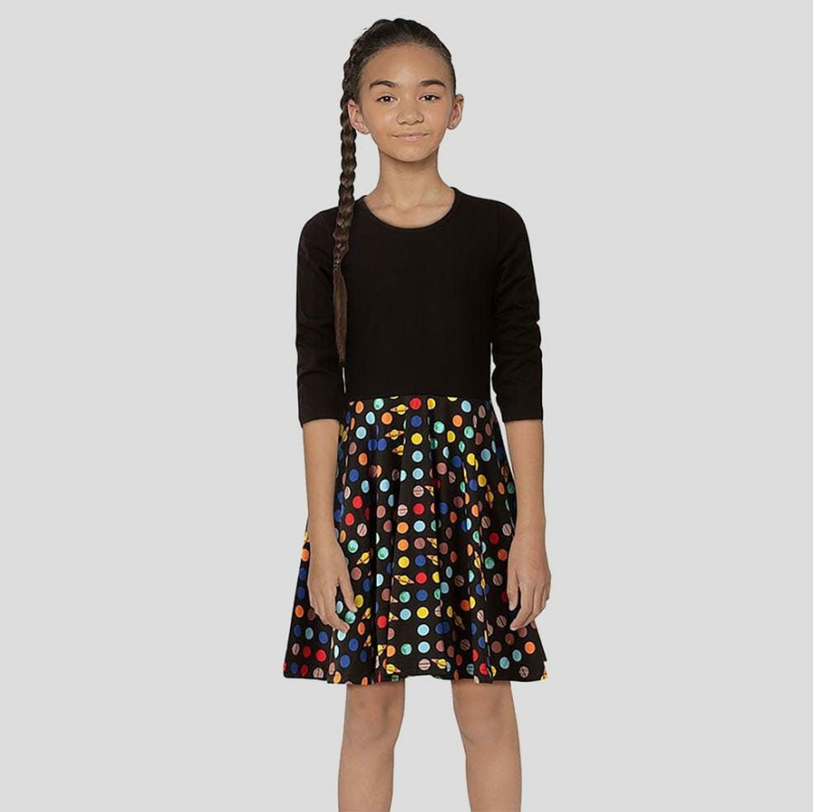 Kids & Babies * | Brothers Knit Garments Solar System Of Pi Kids Twirl Dress [Final Sale] Black