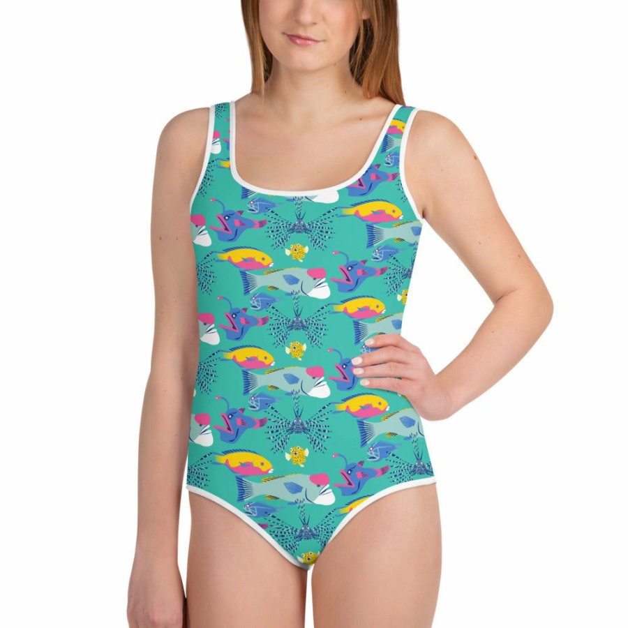 Kids & Babies * | Svaha Apparel Fintastic Friends Custom All-Over Print Youth Swimsuit Matching Family Sets