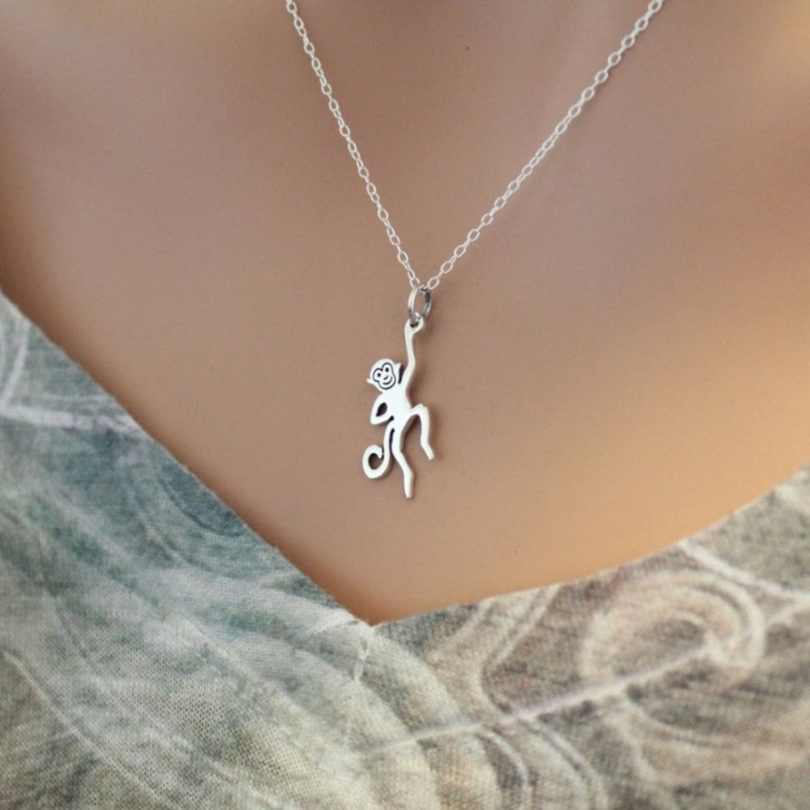 Accessories * | Hannah Catherines Monkey Sterling Silver Necklace