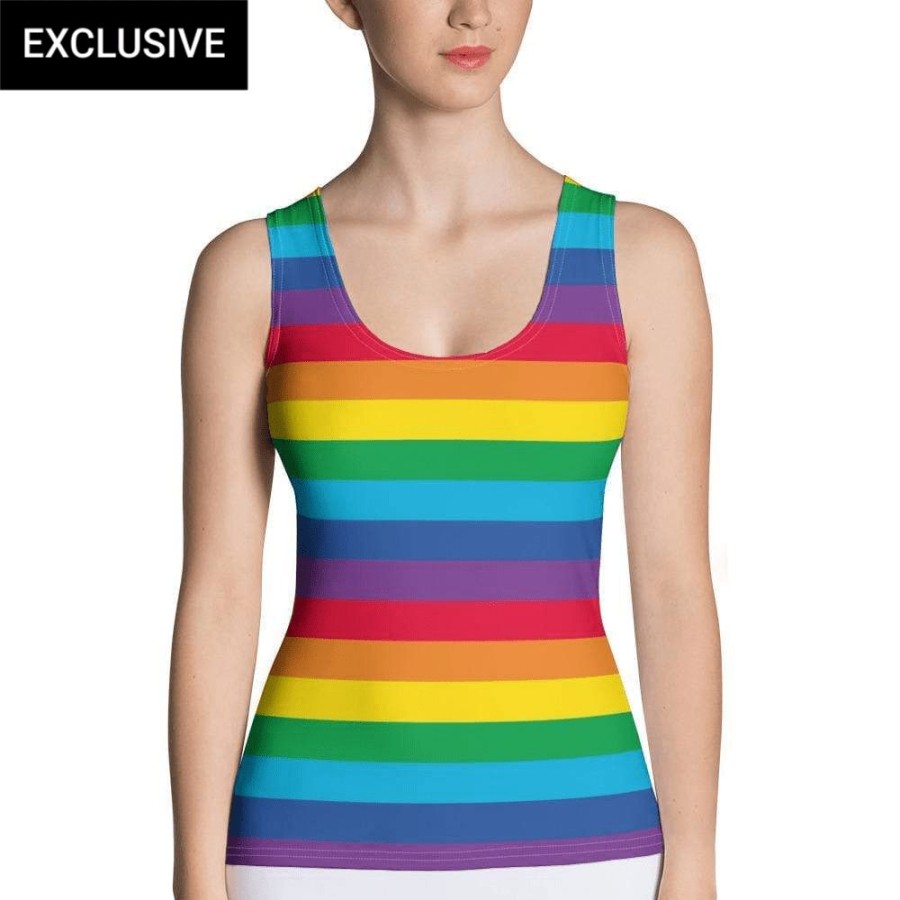 Adults * | Svaha Apparel Tops Rainbow Stripes Custom Tank Top