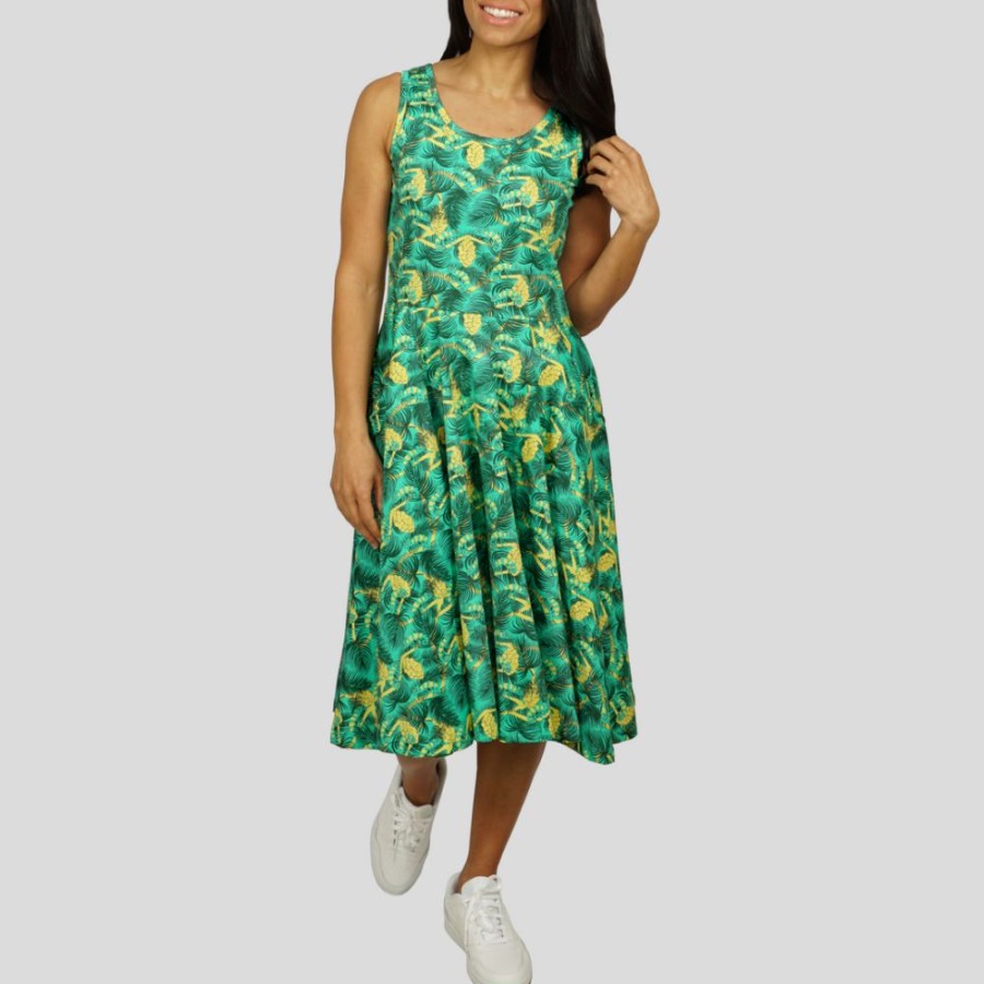 Adults * | Brothers Knit Garments Chameleons In The Palms Rita Dress Adults Green And Yellow