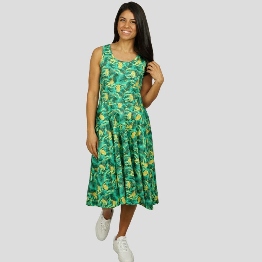 Adults * | Brothers Knit Garments Chameleons In The Palms Rita Dress Adults Green And Yellow