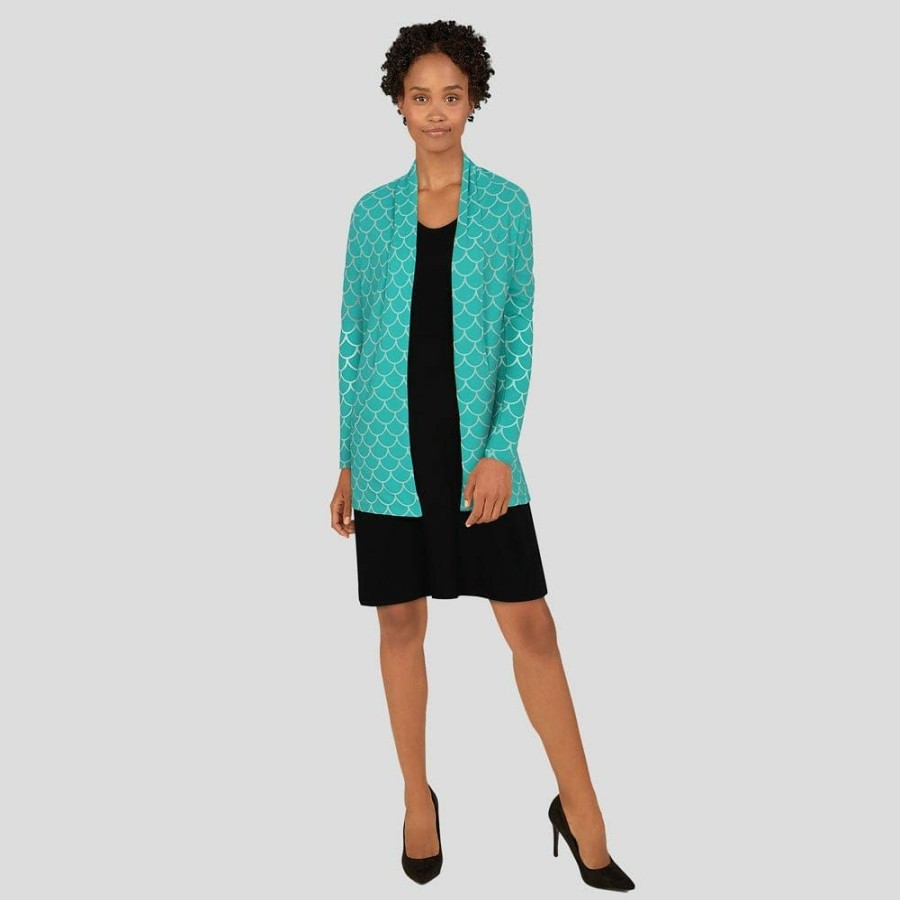 Adults * | Brothers Knit Garments Adults Fish Scales Burnout Cardigan Teal