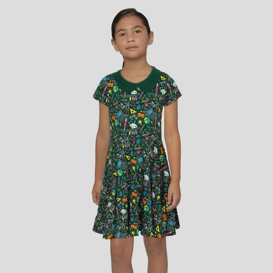 Kids & Babies * | Brothers Knit Garments Steam School Kids Twirl Dress Green/Multicolored