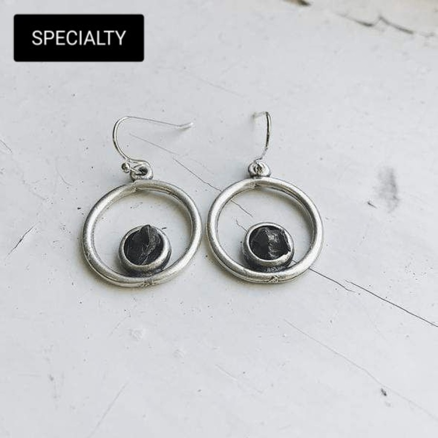 Accessories * | Yugen Tribe Accessories Circle Meteorite Earrings Silver