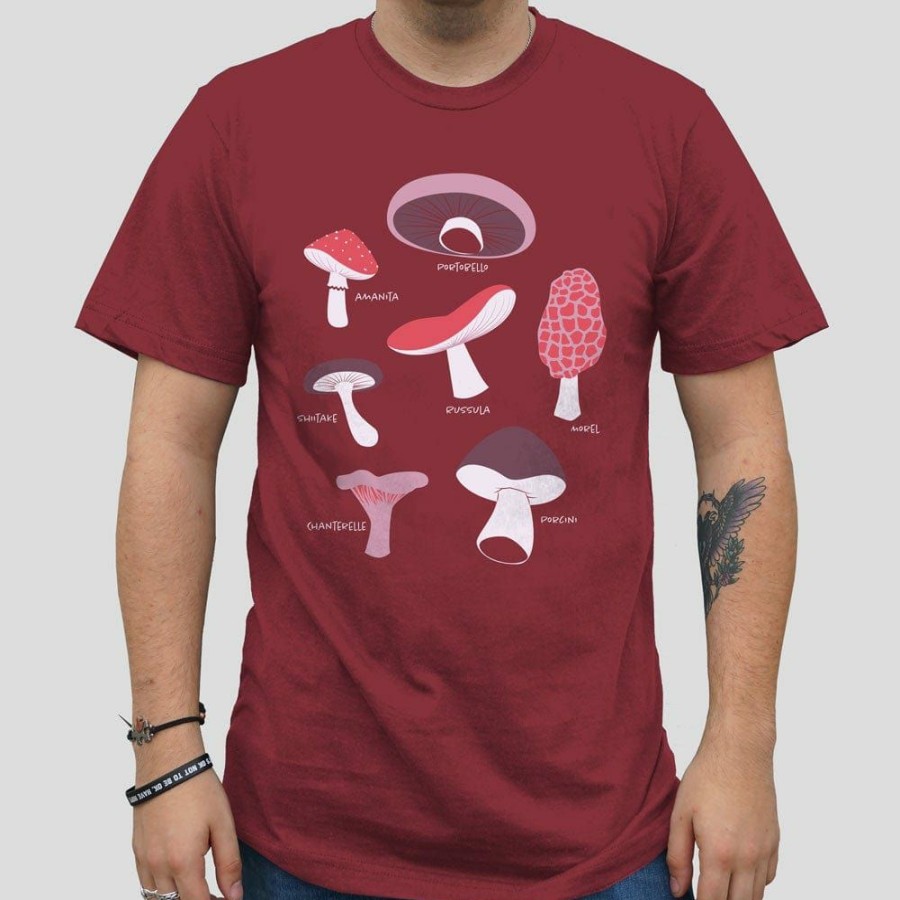 Adults * | Stretch Garments Mushrooms Unisex Adults T-Shirt Burgundy