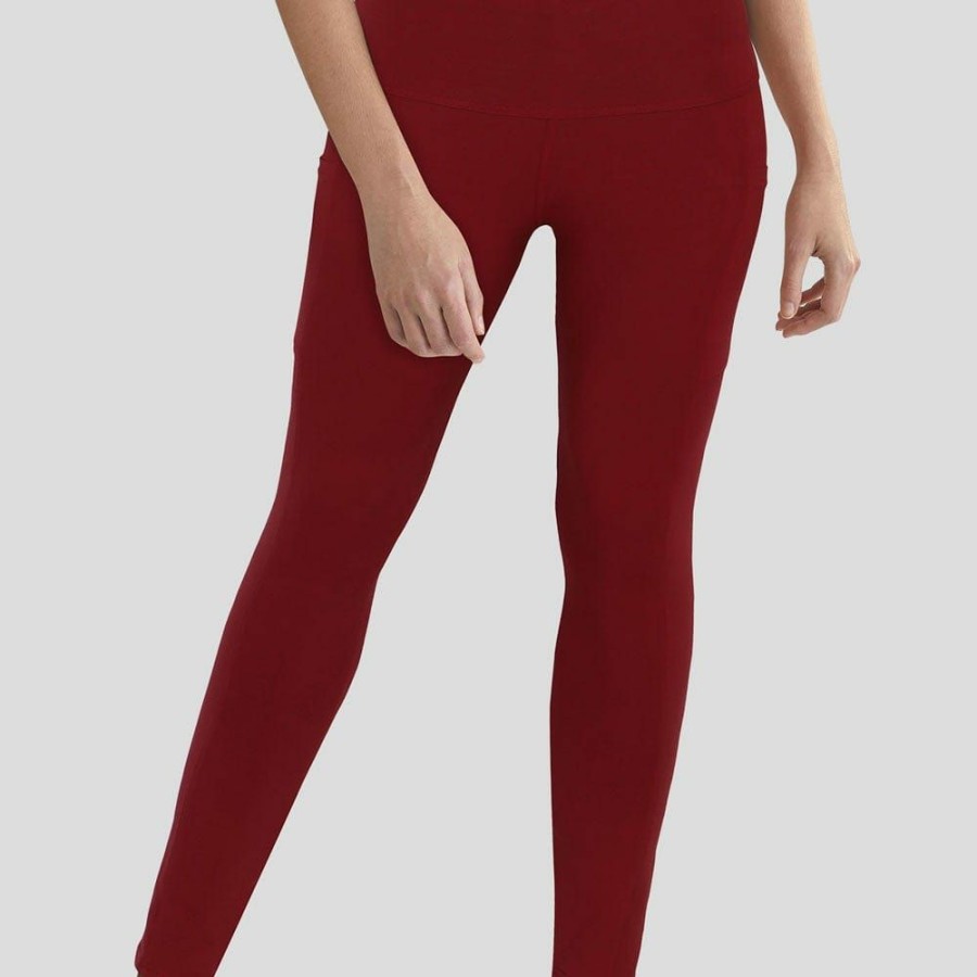 Adults * | Stretch Garments Adults Athletic Fit Leggings With Pockets Burgundy