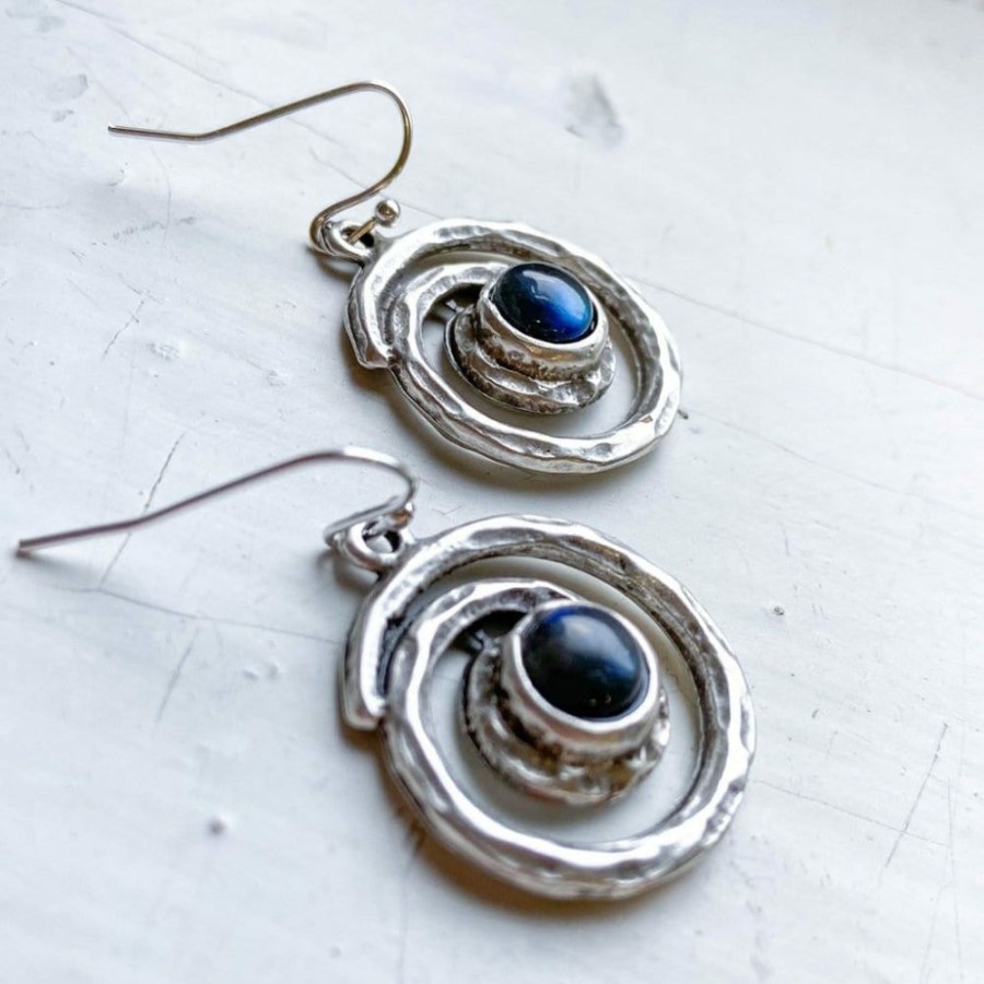 Accessories * | Yugen Tribe Accessories Milky Way Spiral Silver Labradorite Dangle Earrings