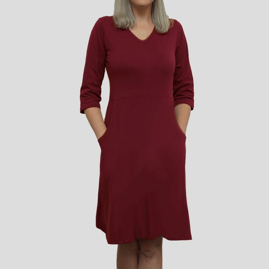 Adults * | Brothers Knit Garments Garnet Rosalind Dress Burgundy