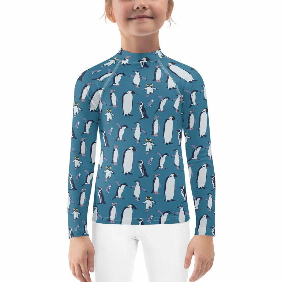 Kids & Babies * | Svaha Apparel Penguins Custom Kids Rash Guard Kids & Babies