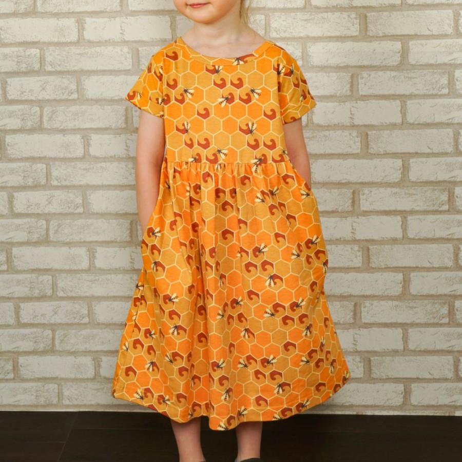 Kids & Babies * | Kustomyze Ideas Pvd Ltd (Pre-Order) Honeycomb Kids Dress New Orange