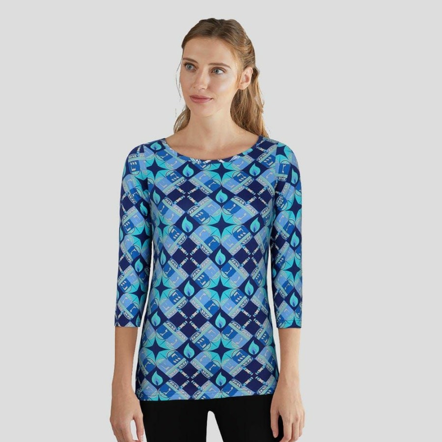 Adults * | Brothers Knit Garments Adults Dreidel Dreidel Maria Tunic Top Blue