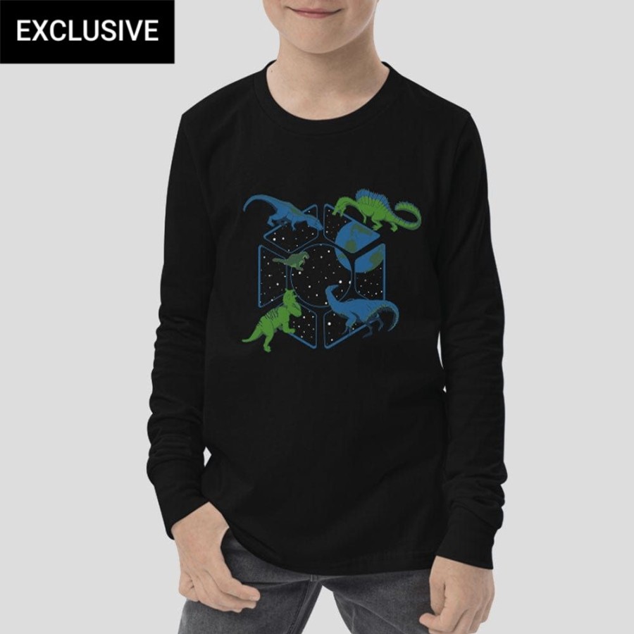 Kids & Babies * | Svaha Apparel T-Shirts & Hoodies Dinos In Space Custom Long Sleeve Kids T-Shirt