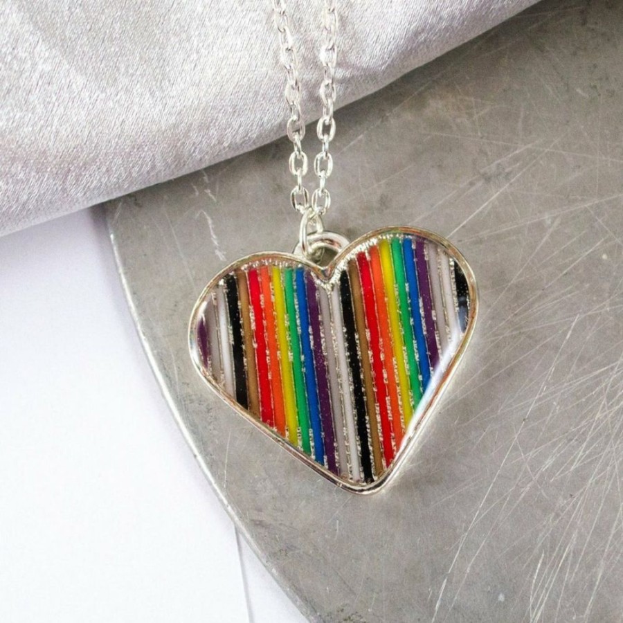 Accessories * | Because Science Accessories Rainbow Ribbon Cable Heart Necklace