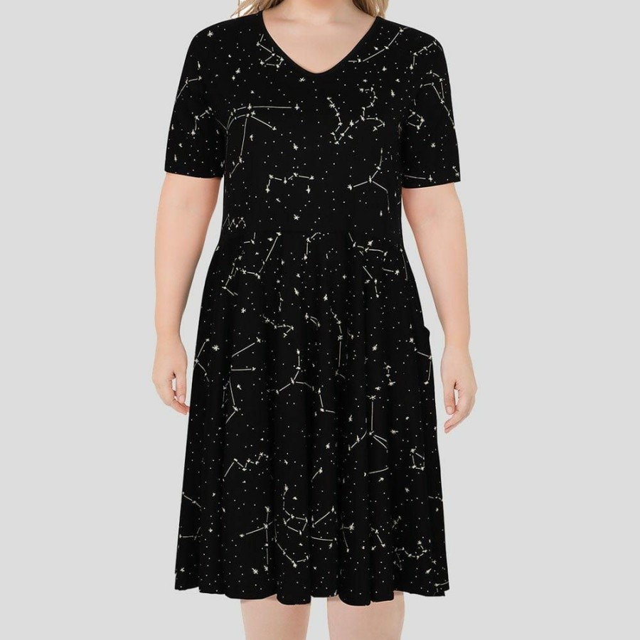 Adults * | Brothers Knit Garments Constellations Glow-In-The-Dark Rachel Dress Black