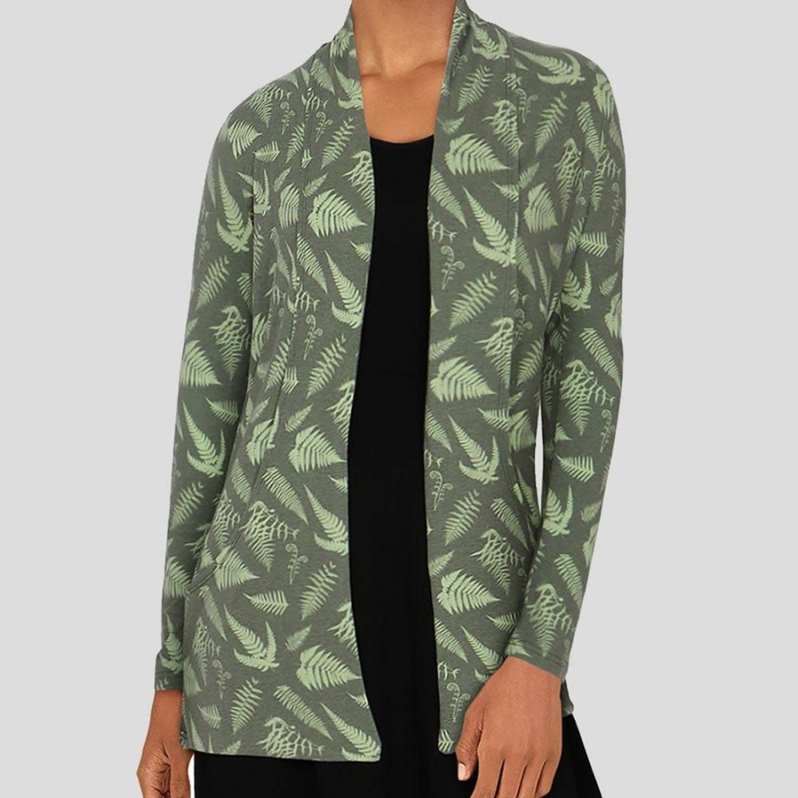 Adults * | Brothers Knit Garments Ferns Printed Cardigan Adults Green