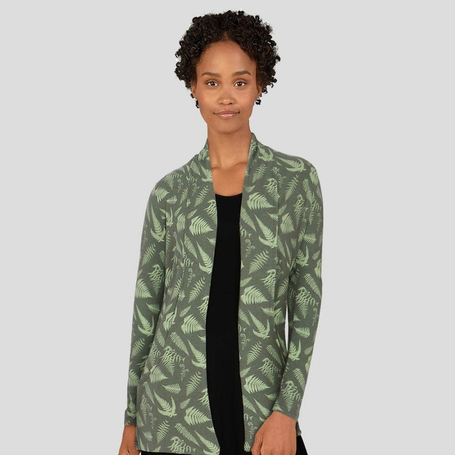 Adults * | Brothers Knit Garments Ferns Printed Cardigan Adults Green