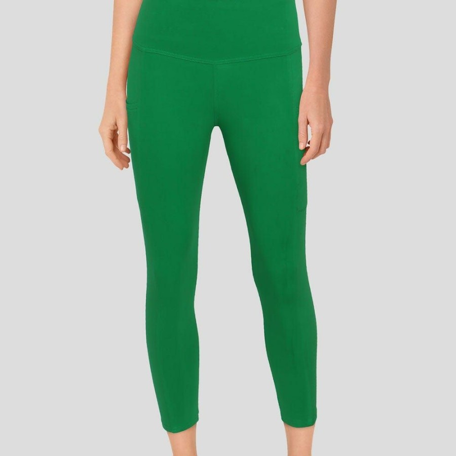 Adults * | Stretch Garments 3/4-Length Adults Athletic Fit Leggings With Pockets Green