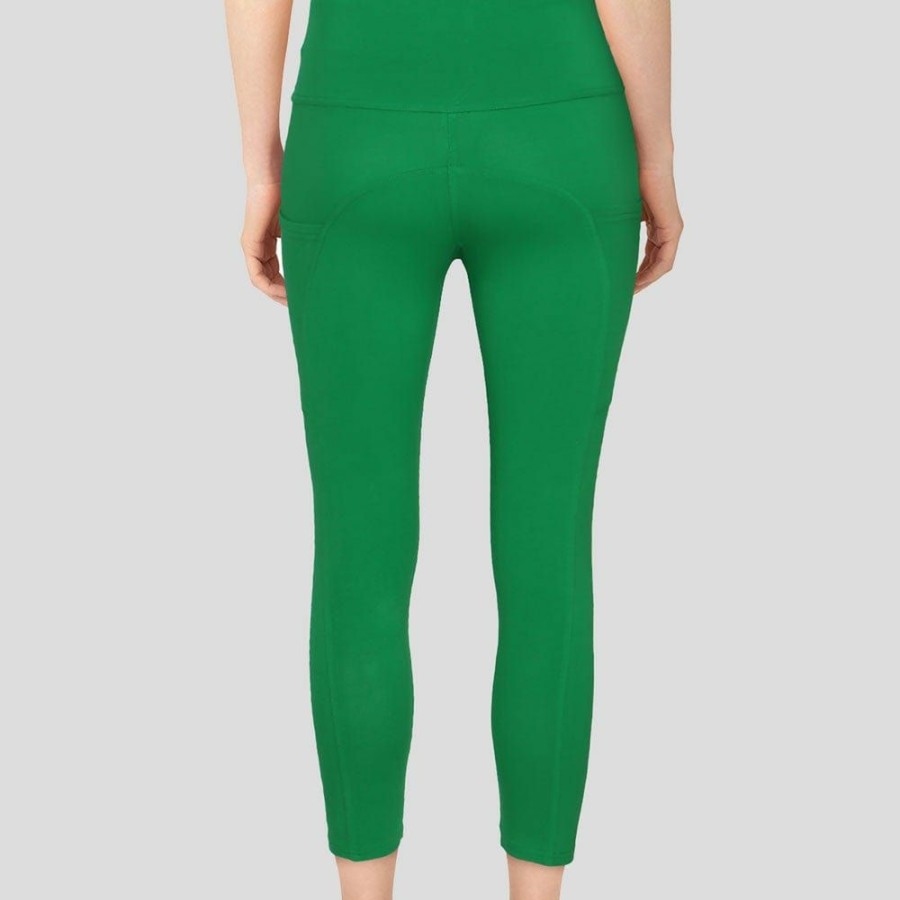 Adults * | Stretch Garments 3/4-Length Adults Athletic Fit Leggings With Pockets Green