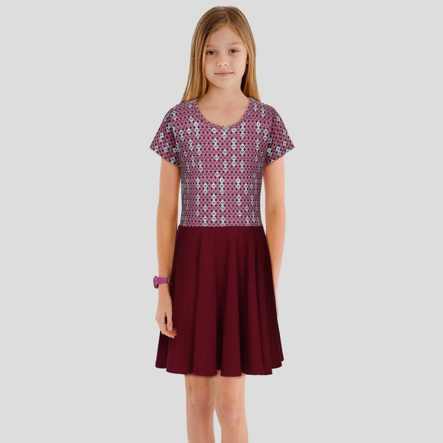 Kids & Babies * | Brothers Knit Garments Matching Family Sets Prime Numbers Kids Twirl Dress [Final Sale] Burgundy/Pink/White