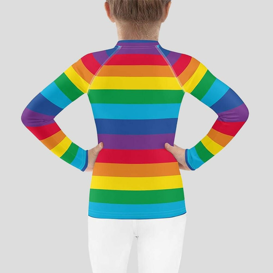 Kids & Babies * | Svaha Apparel Rainbow Stripes Custom Kids Rash Guard Kids & Babies