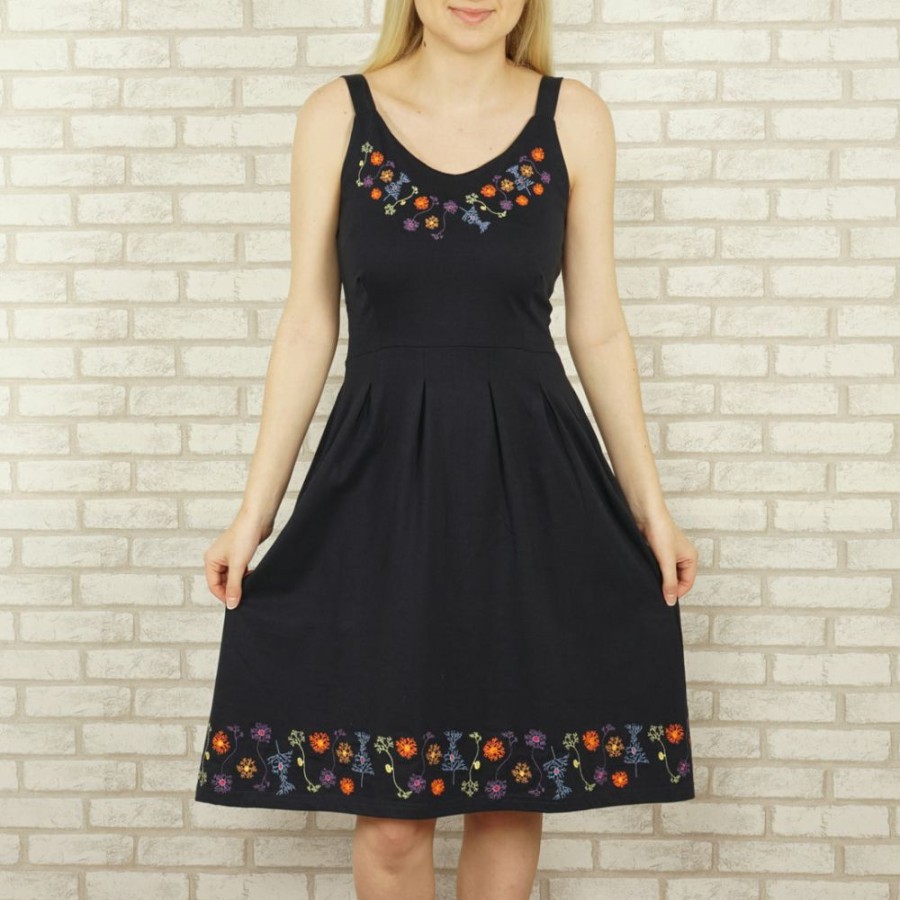 Adults * | Brothers Knit Garments Neuron Embroidery Alice Dress Navy Blue