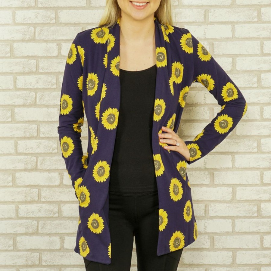 Adults * | Brothers Knit Garments Fibonacci Sunflower Printed Cardigan Adults Blue And Yellow