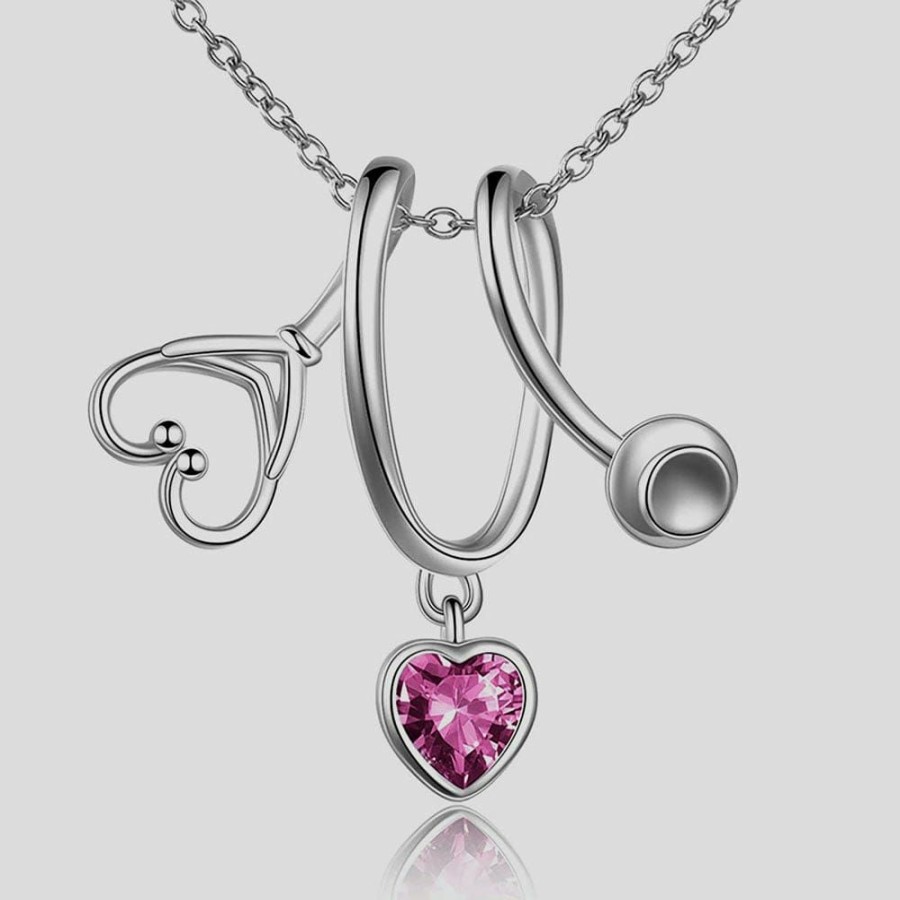 Accessories * | Haifeng Yafeini Jewelry Co.,Ltd Heart Stethoscope Sterling Silver Necklace Accessories