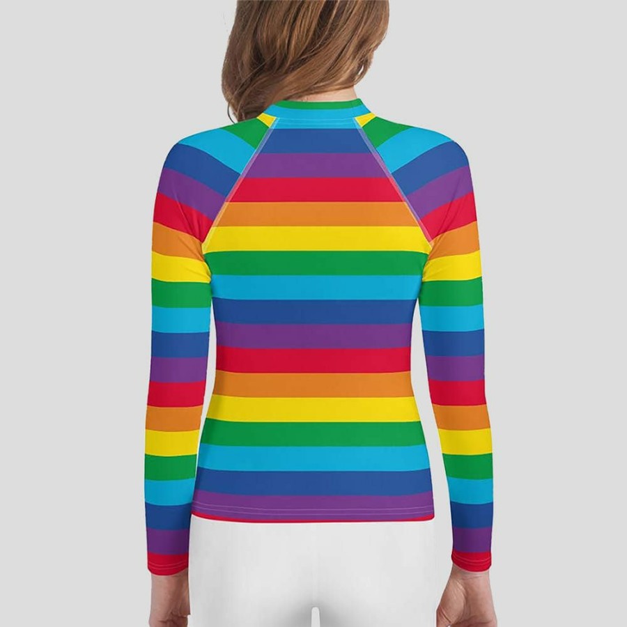 Kids & Babies * | Svaha Apparel Kids & Babies Rainbow Stripes Custom Youth Rash Guard