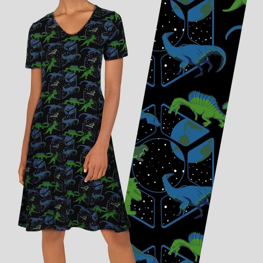 Adults * | Brothers Knit Garments Dinos In Space Glow-In-The-Dark Katherine Dress Black