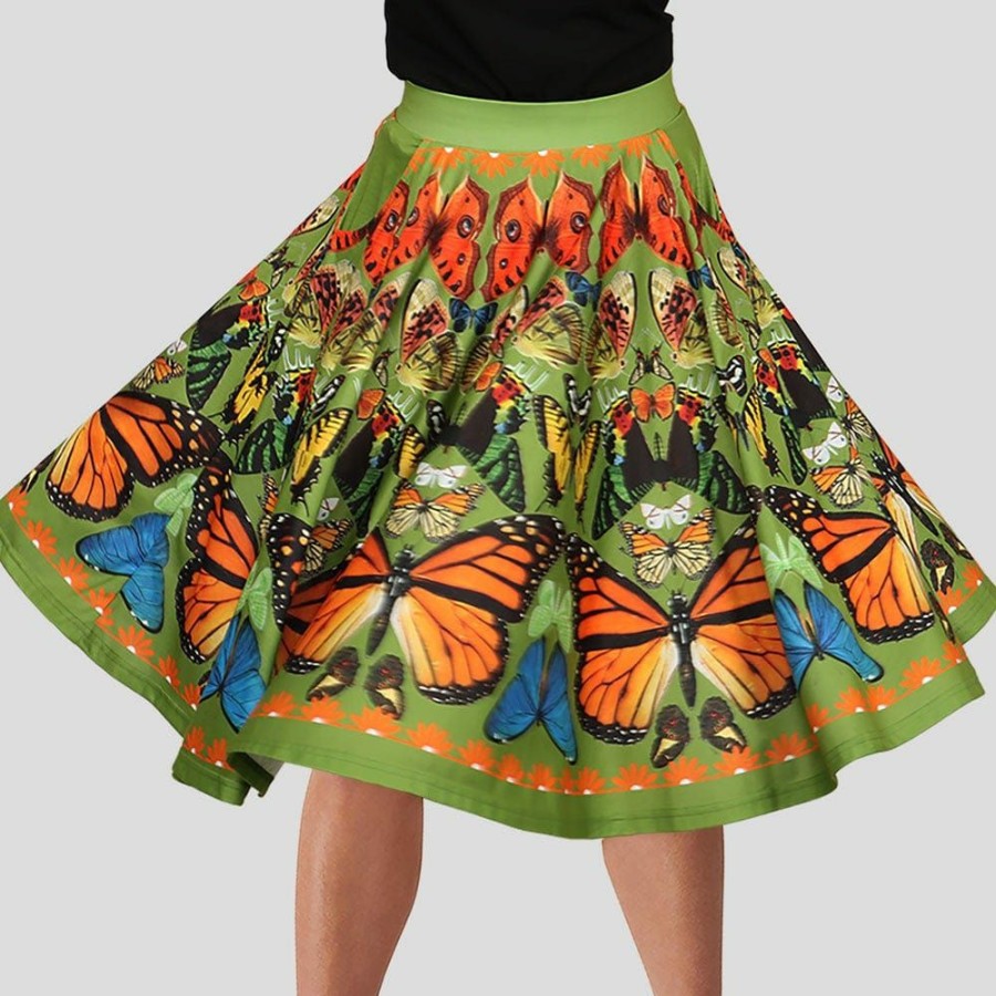 Adults * | Brothers Knit Garments Adults Butterflies And Moths Twirl Skirt Green/Multicolored Design