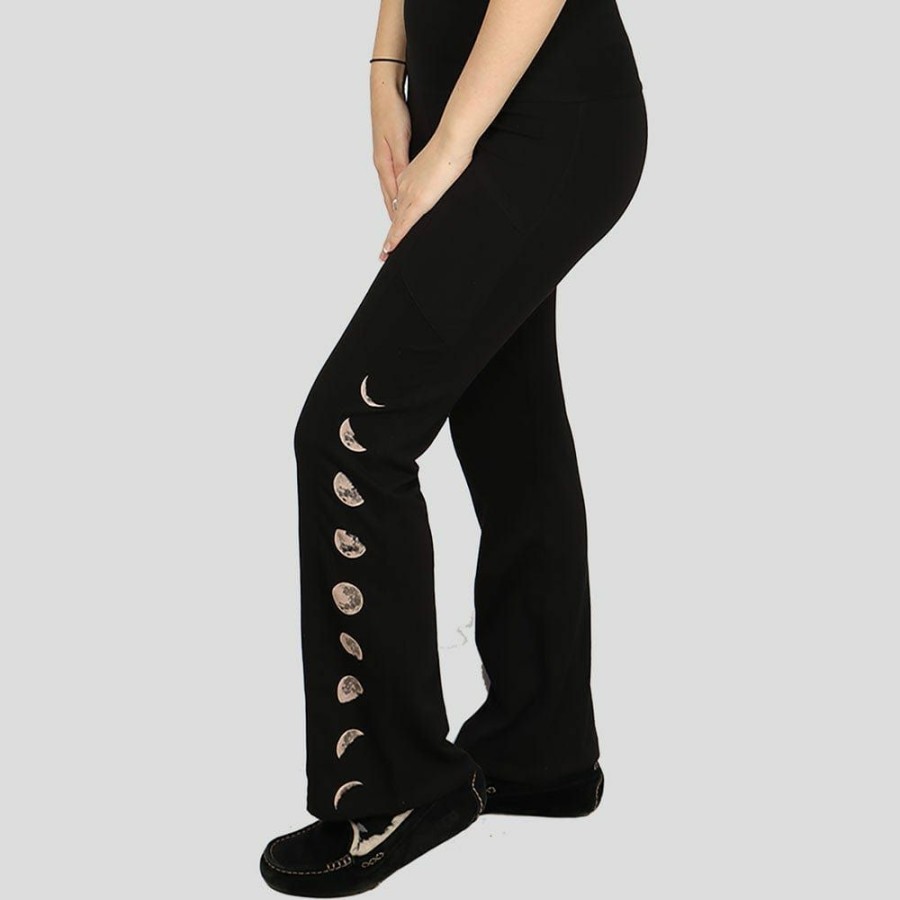 Adults * | Stretch Garments Moon Phases Adults Athletic Fit Yoga Pants Black