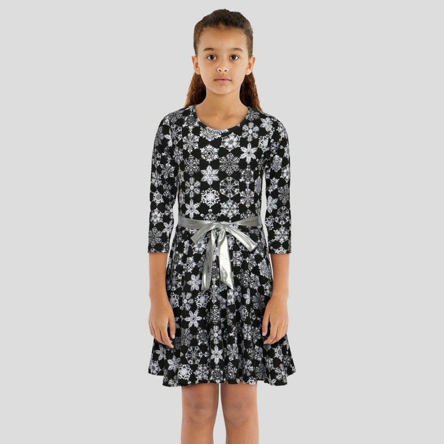 Kids & Babies * | Brothers Knit Garments Kids & Babies Bentley Snowflakes Kids Twirl Dress [Final Sale] Black And White