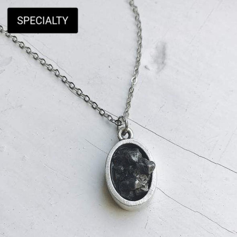 Accessories * | Yugen Tribe Oval Raw Meteorite Pendant Necklace Silver