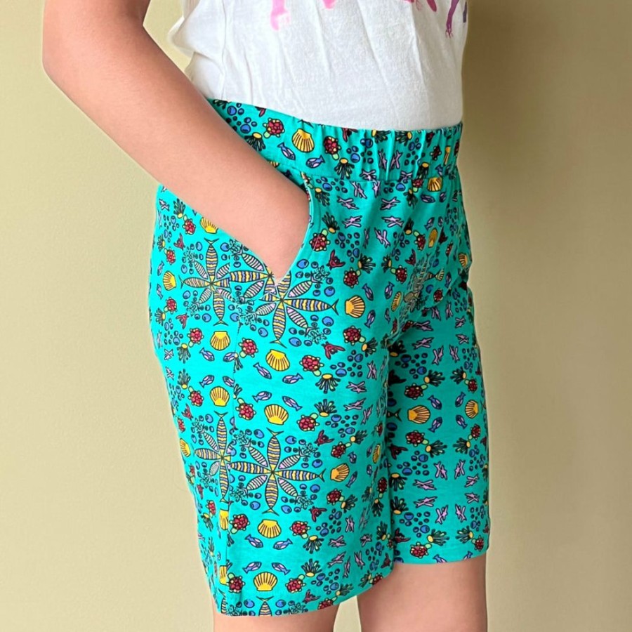 Kids & Babies * | Brothers Knit Garments Underwater Fun Kids Shorts Kids & Babies Bright Teal/Multicolored Print