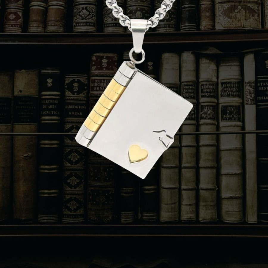 Accessories * | Yiwu Pk Accessories Co., Ltd. Book Pendant Stainless Steel Necklace