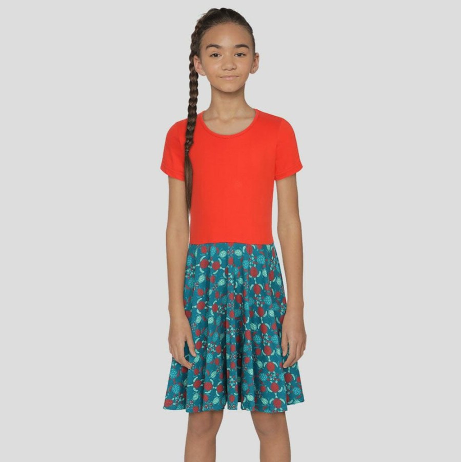 Kids & Babies * | Brothers Knit Garments Sea Turtles Kids Twirl Dress Red/Teal