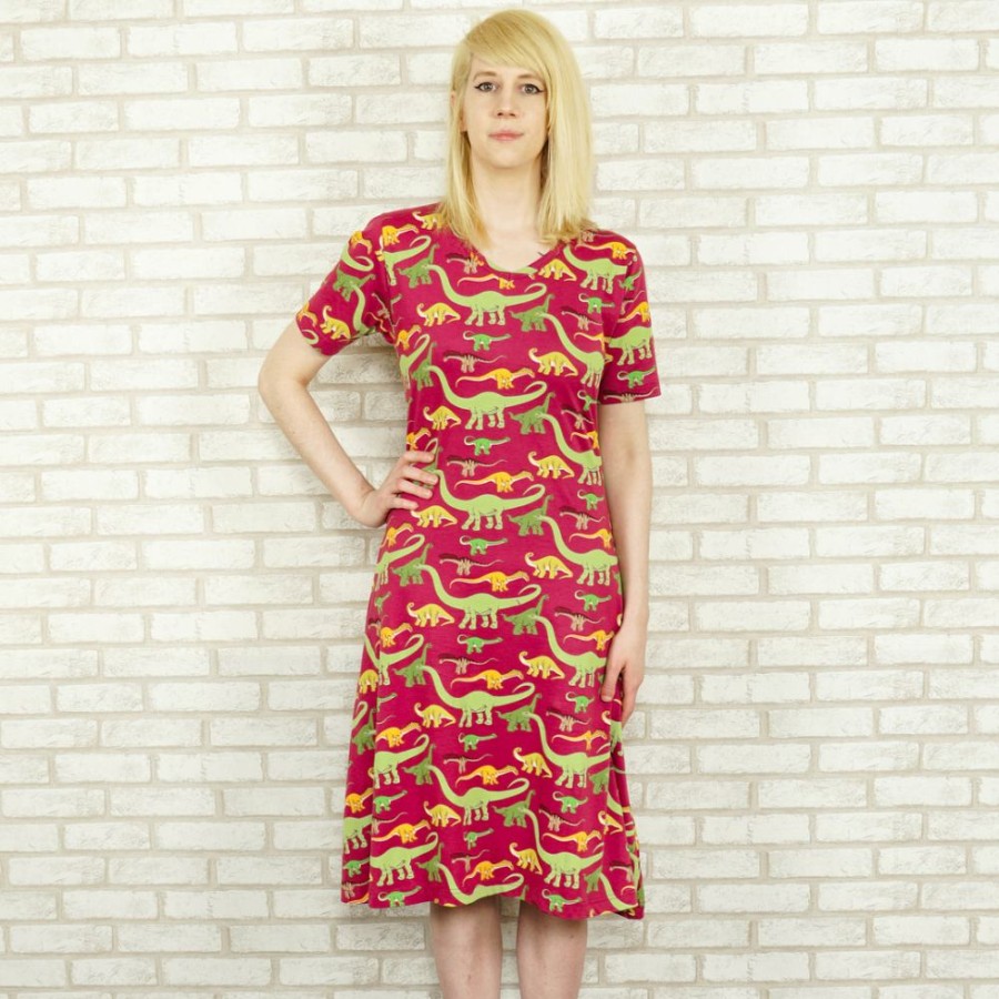 Adults * | Kustomyze Ideas Pvd Ltd (Pre-Order) Sauropods Katherine Dress New Fuchsia With Multicolored Print