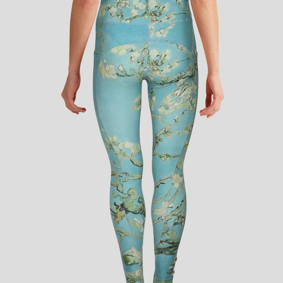 Adults * | Svaha Apparel Almond Blossoms Adults Leggings With Pockets Light Blue