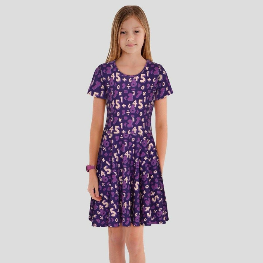 Kids & Babies * | Brothers Knit Garments Number Doodles Kids Twirl Dress Purple