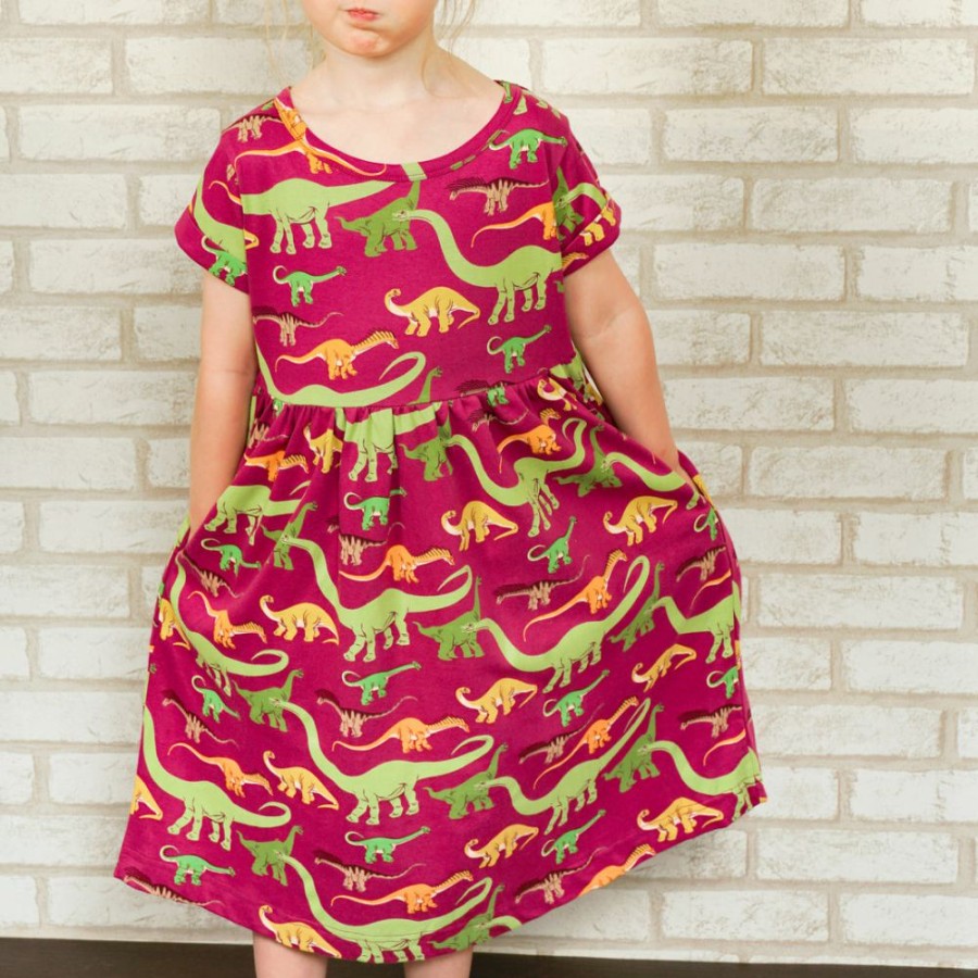 Kids & Babies * | Kustomyze Ideas Pvd Ltd (Pre-Order) Sauropods Kids Dress New Fuchsia With Multicolored Print