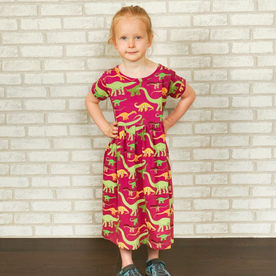 Kids & Babies * | Kustomyze Ideas Pvd Ltd (Pre-Order) Sauropods Kids Dress New Fuchsia With Multicolored Print