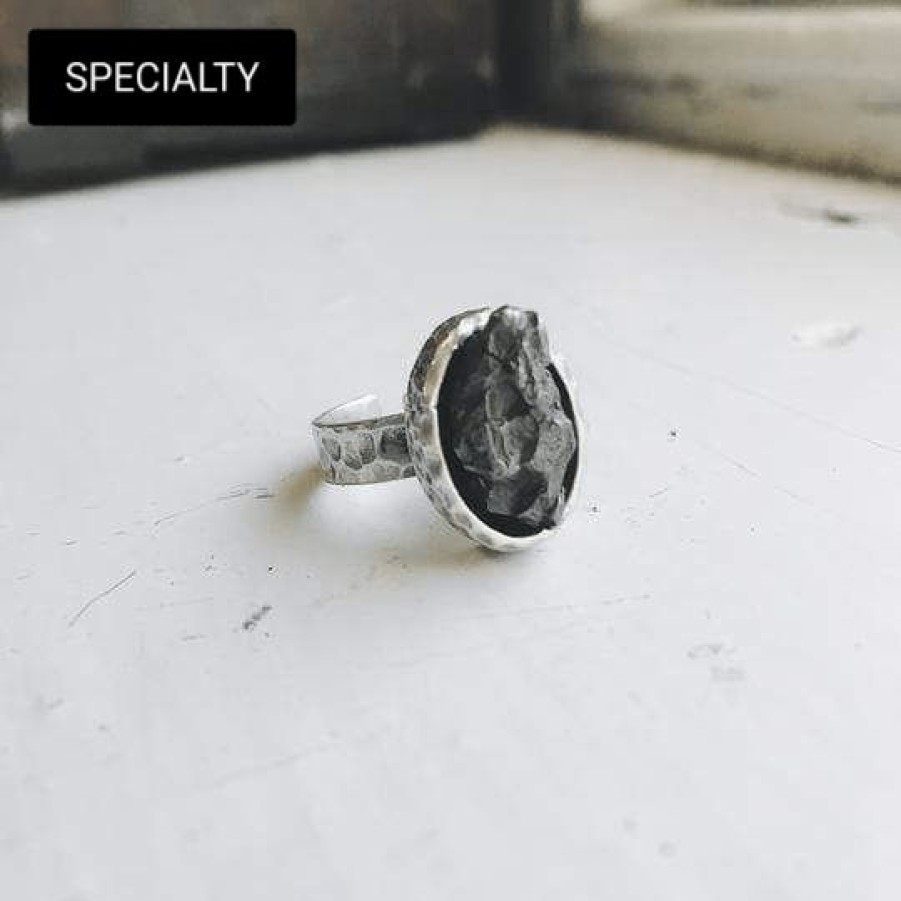 Accessories * | Yugen Tribe Oval Raw Meteorite Ring Silver