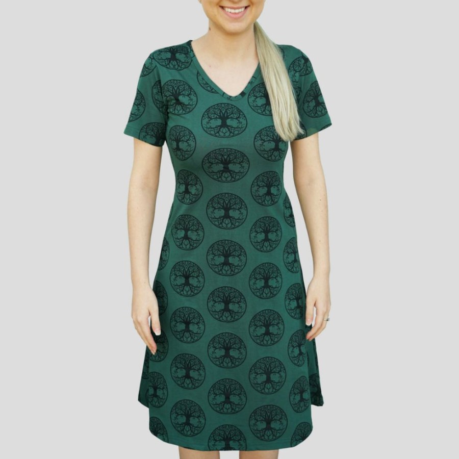 Adults * | Brothers Knit Garments Tree Of Life Katherine Dress Adults Green